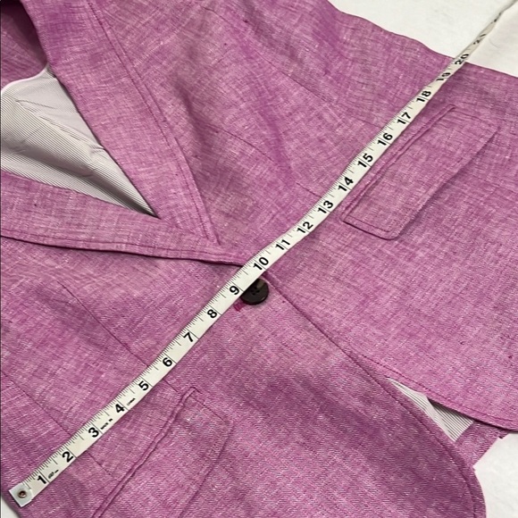 Talbots Pink Linen Blazer size 12P lined One button closure herringbone pattern - Picture 9 of 13